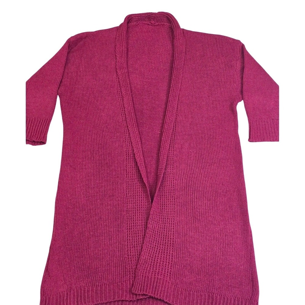 Womens Size XL Open Front Chunky Knit Long Cardigan Sweater Burgundy 3/4 Sleeve